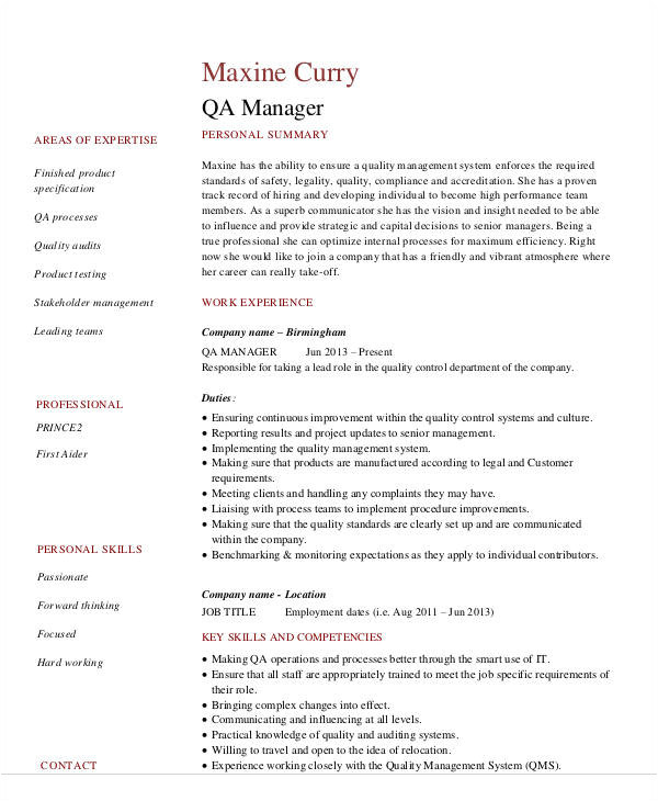 quality assurance resume