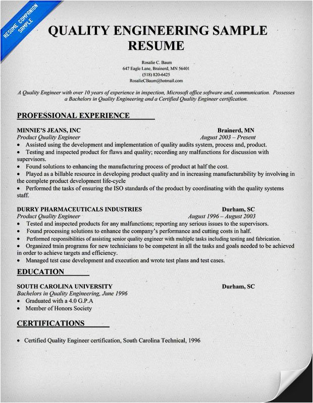 Quality Engineer Resume Doc Quality Engineer Resume Sample Doc Resume Template