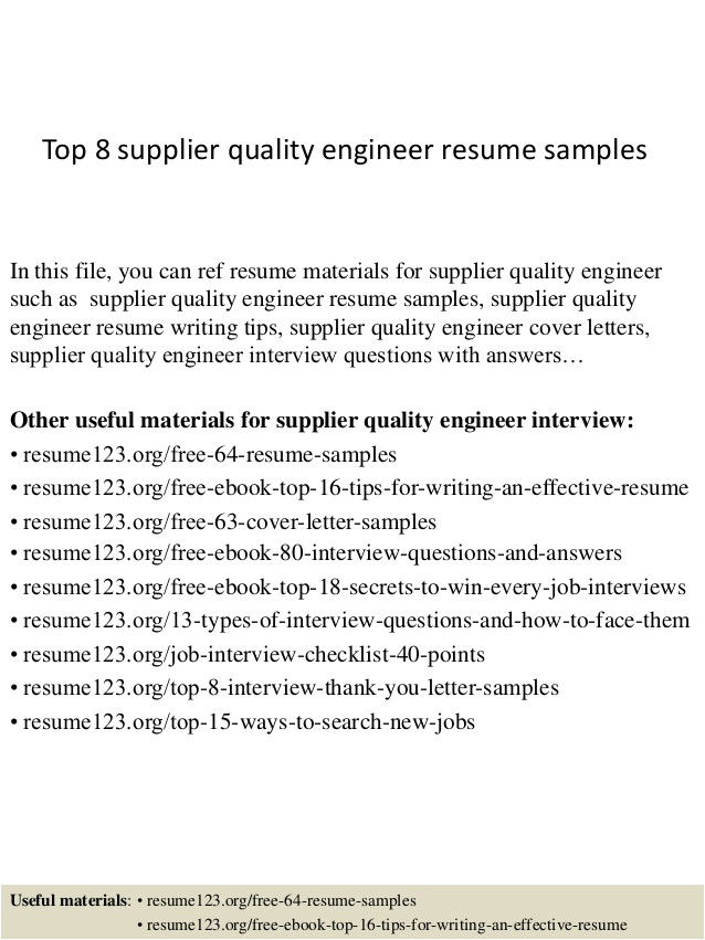 top 8 supplier quality engineer resume samples