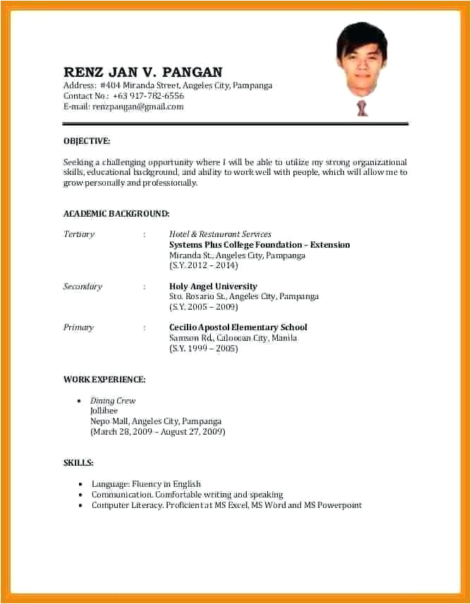resume format for job application