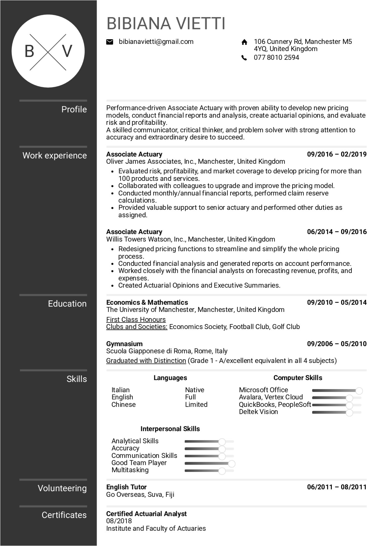 associate actuary resume sample