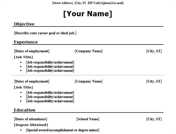 resume templates word