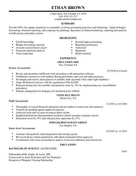 accounting finance resume examples