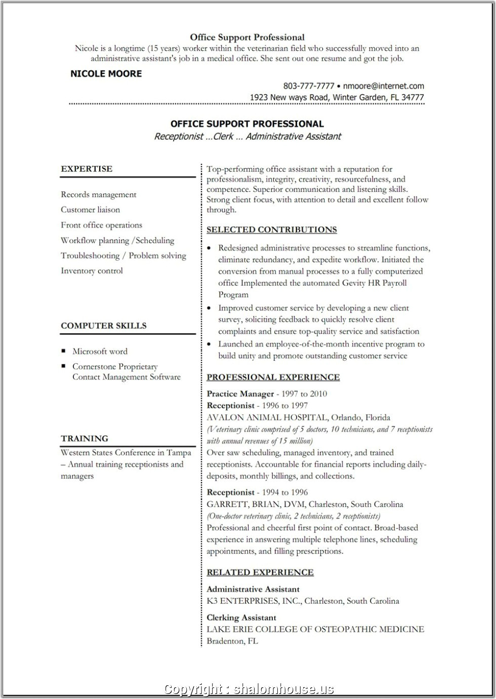 make sample resume for back office executive