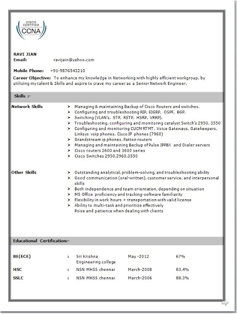 network engineer resume format