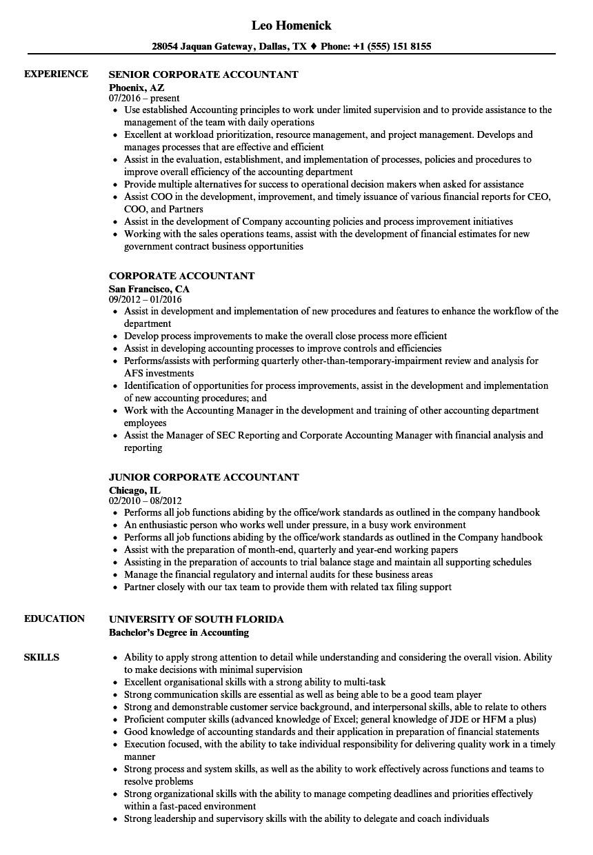 corporate accountant resume sample
