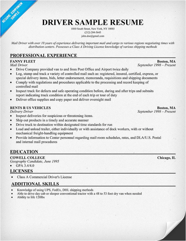 Cv Format Driver  Resume Format Resume Samples Driver  The following