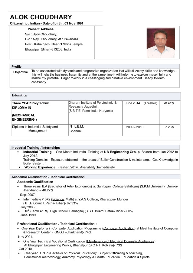 cv resume alok choudharydiplomamechanical engineering fresher2013 44978563