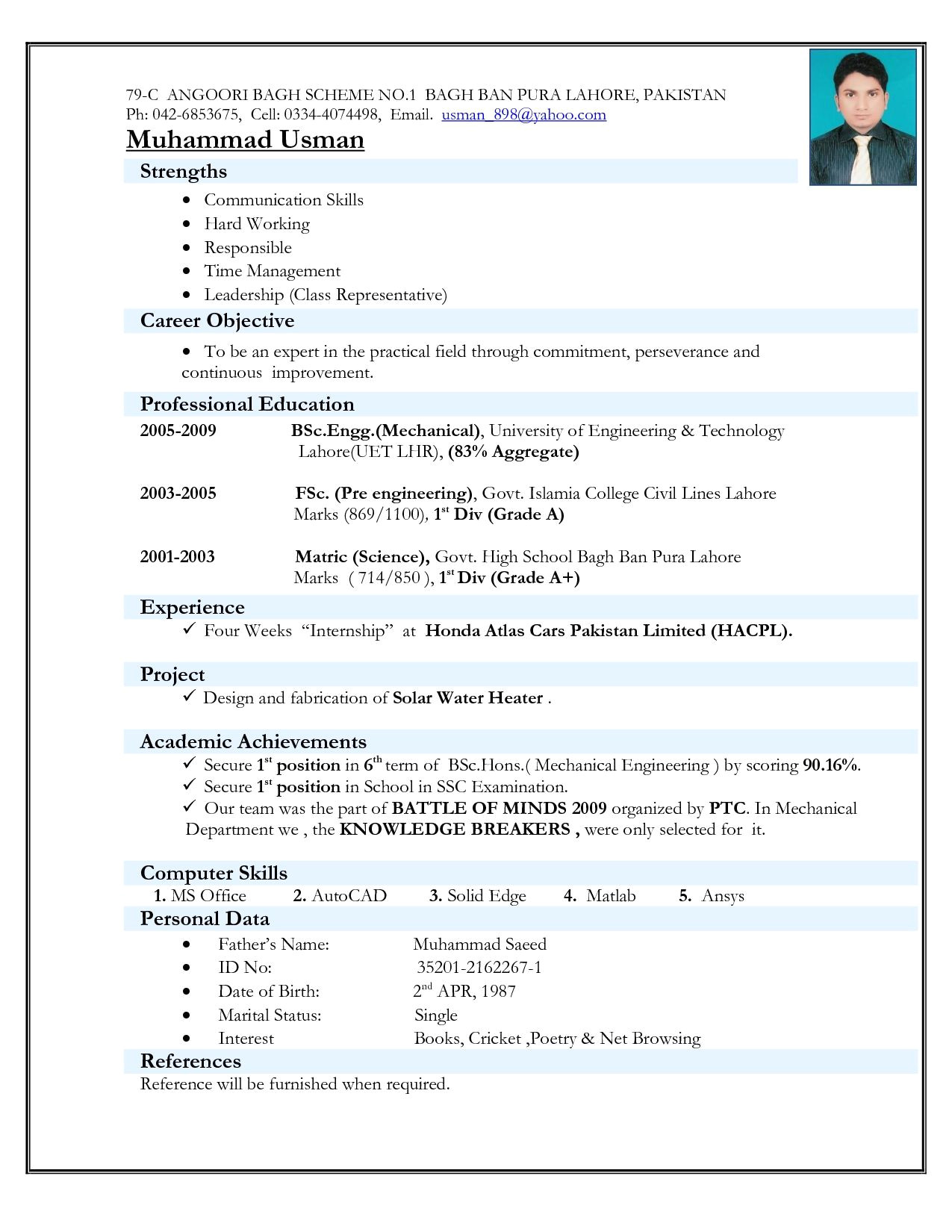 Resume format for Freshers Diploma Mechanical Engineers  williamsonga.us