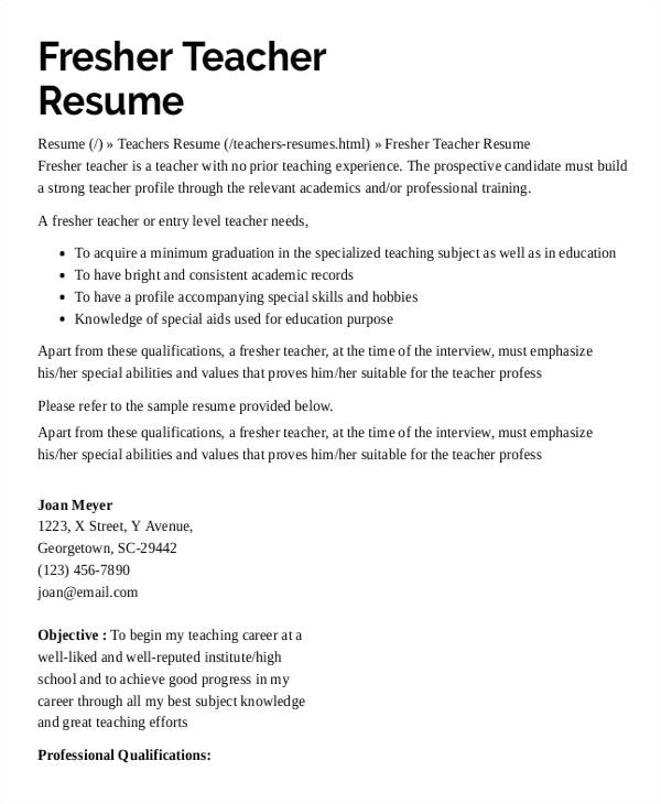 preschool teacher resume