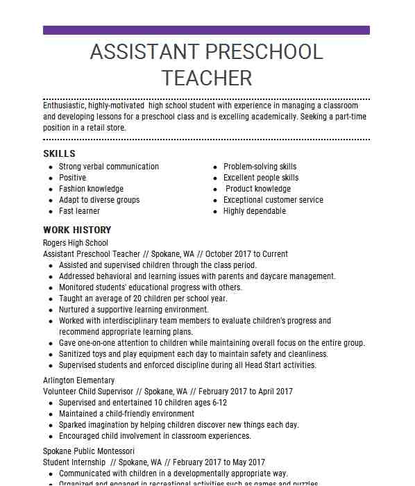 assistant preschool teacher