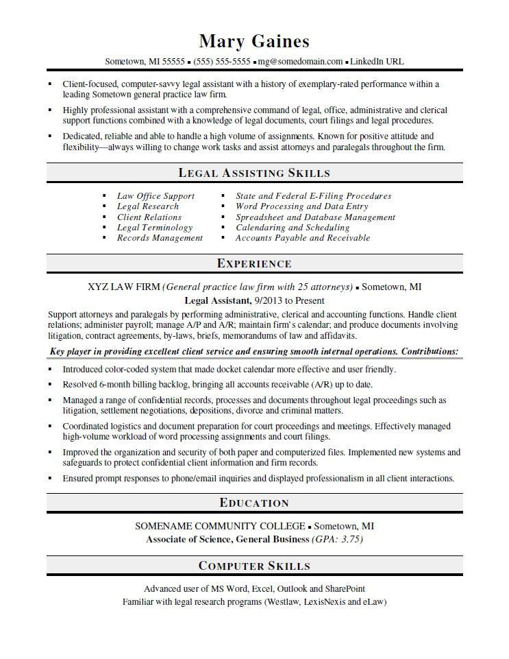 legal assistant resume sample
