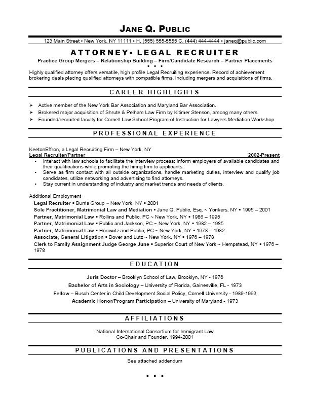 legal resume format samples