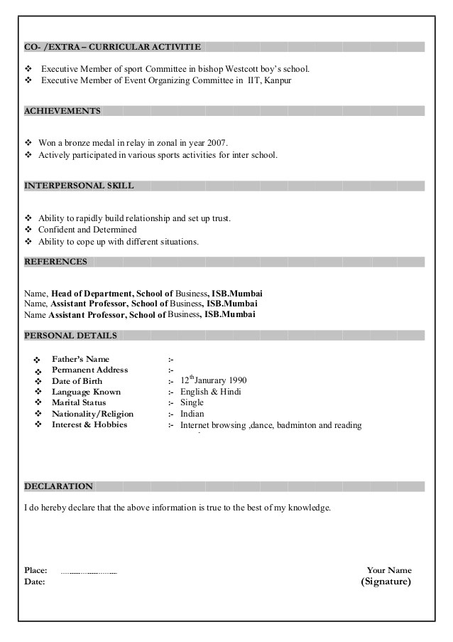 sample resume format for office boy