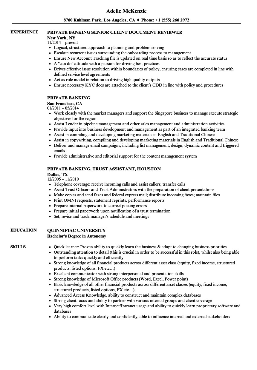private banking resume sample