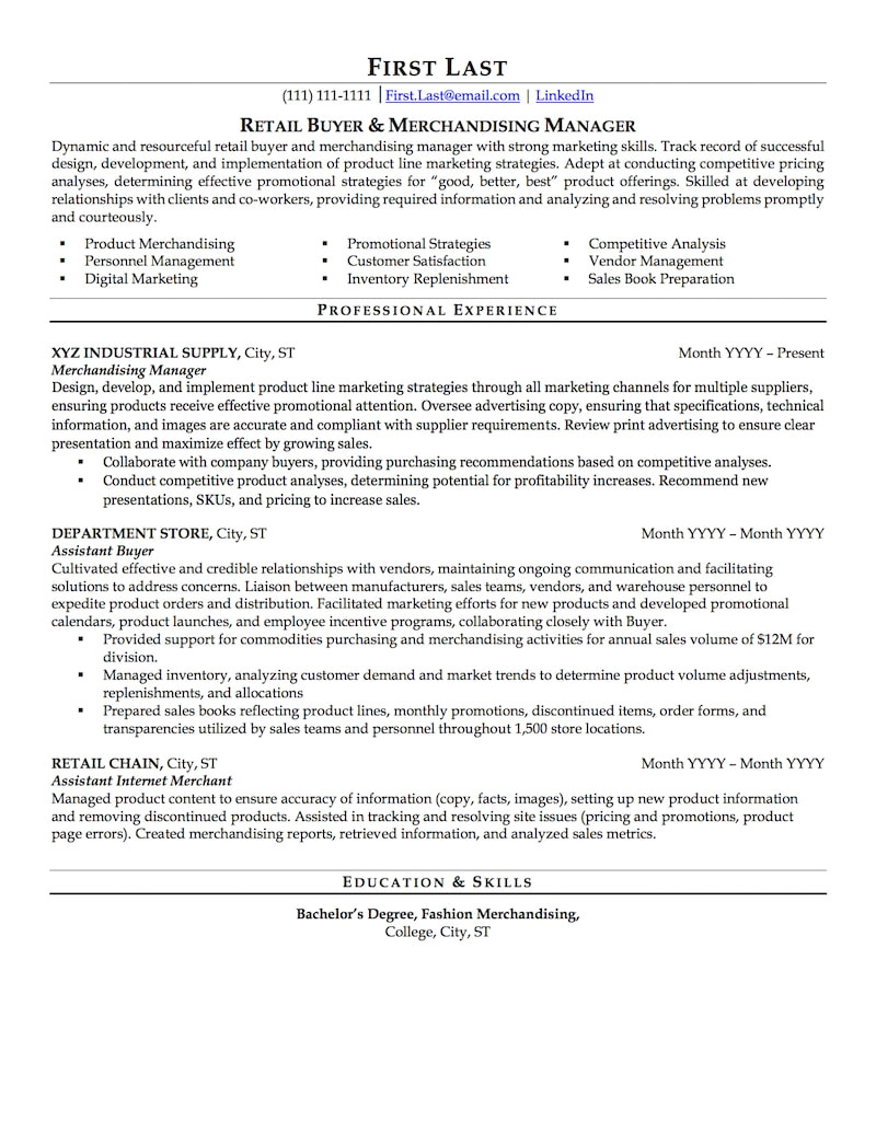 resume skills examples for retail