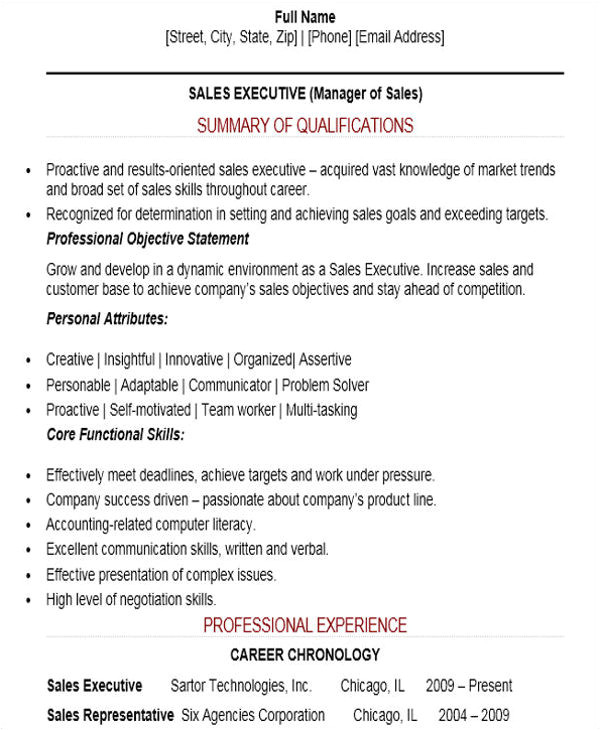 sample sales job resume