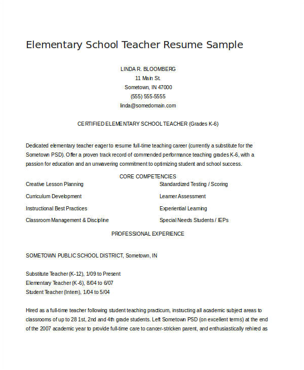 teacher resume example