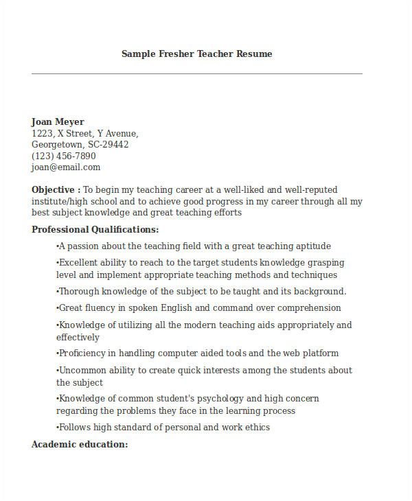 teacher resume sample