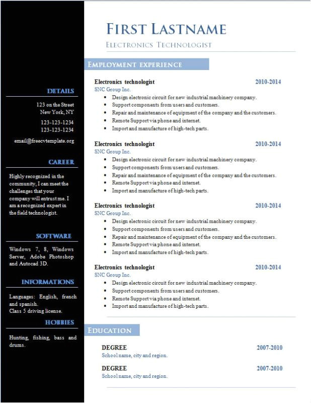 cv templates free download word document