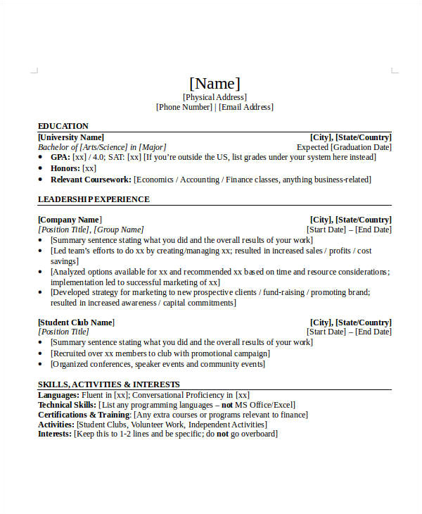 banking resume sample