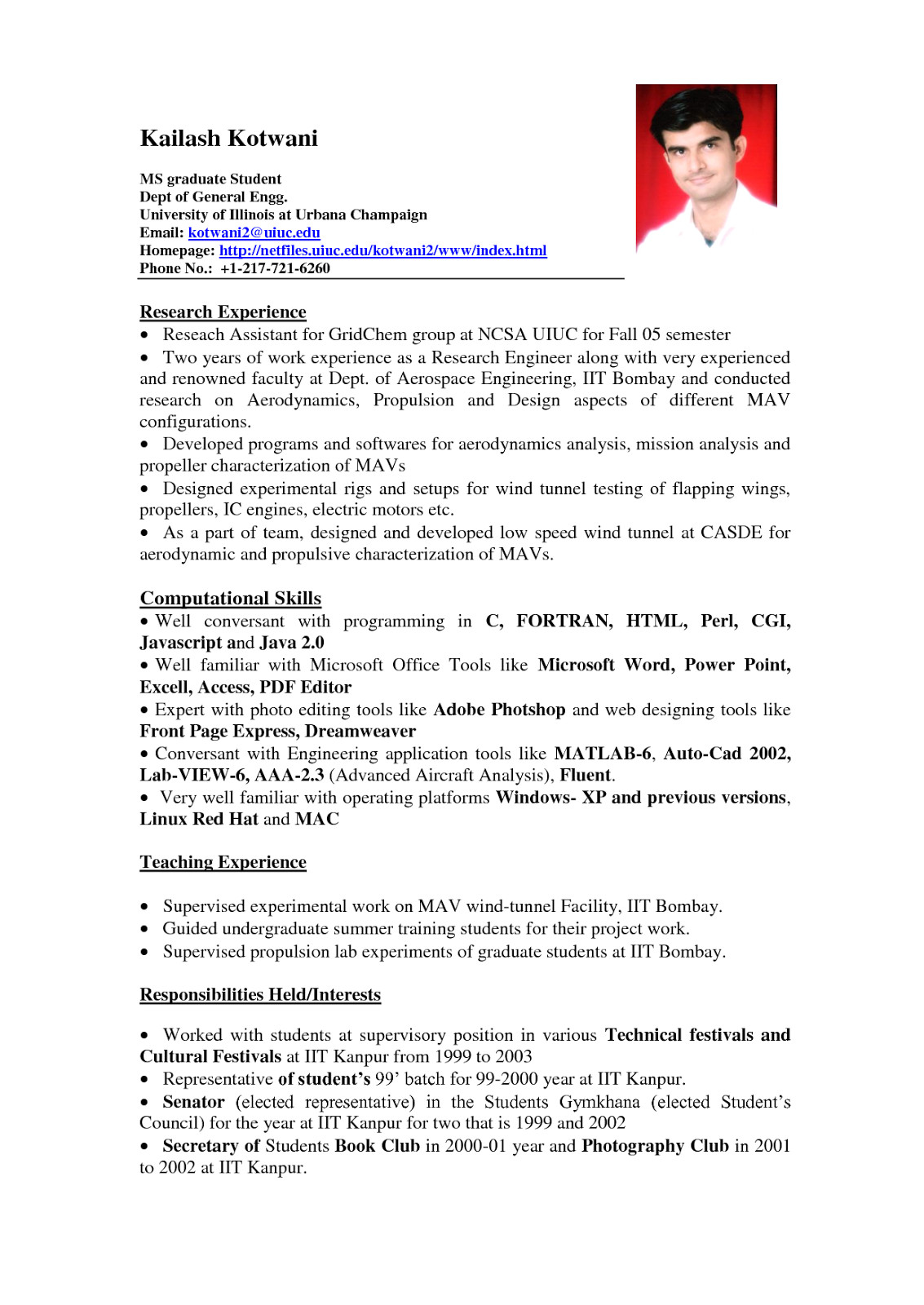 sample resume format for students