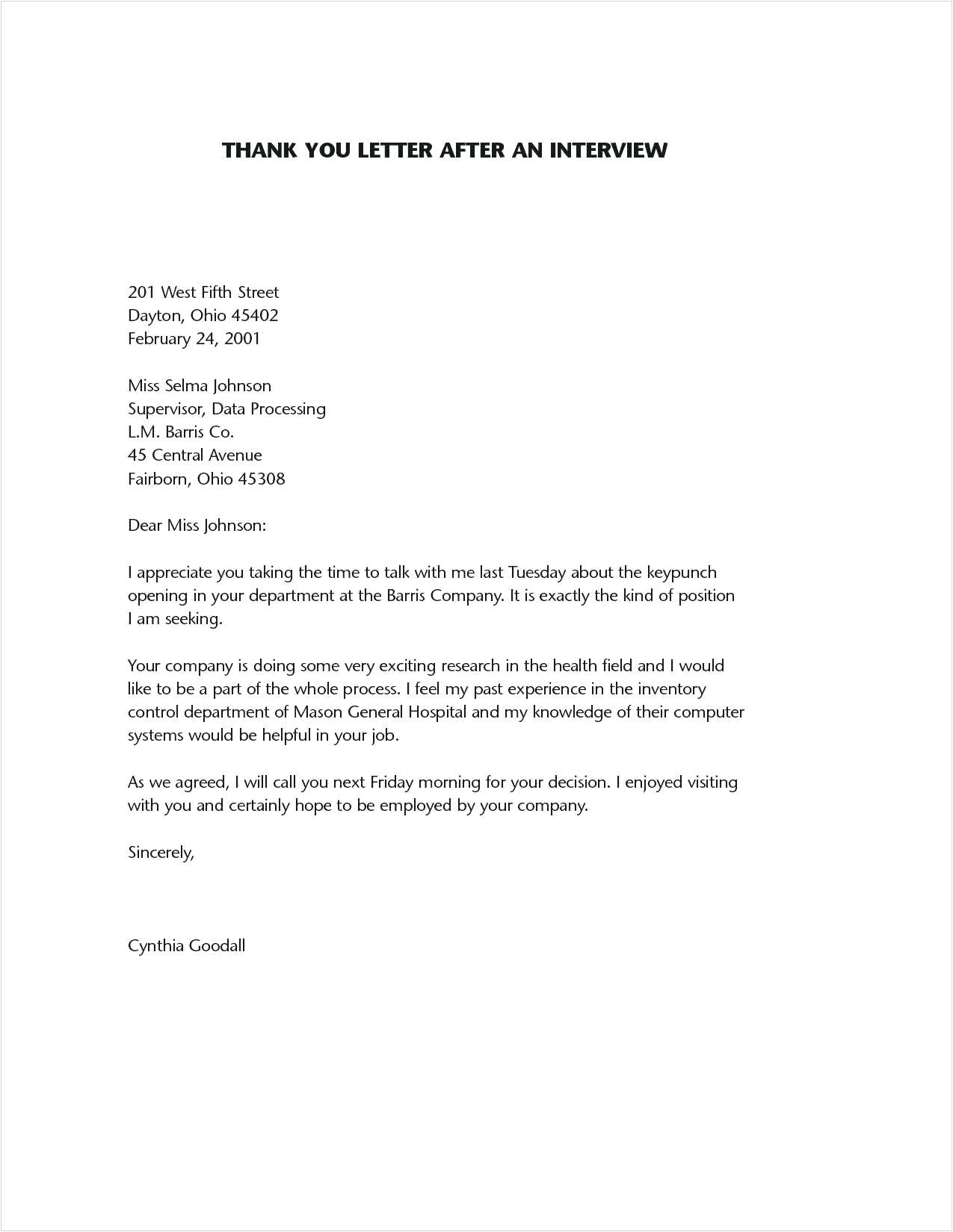 job interview thank you note example
