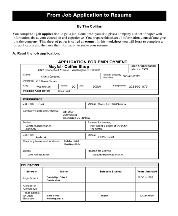 sample job application