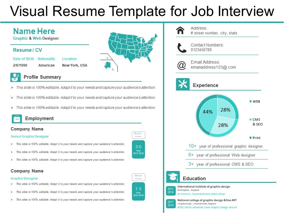 visual resume template for job interview