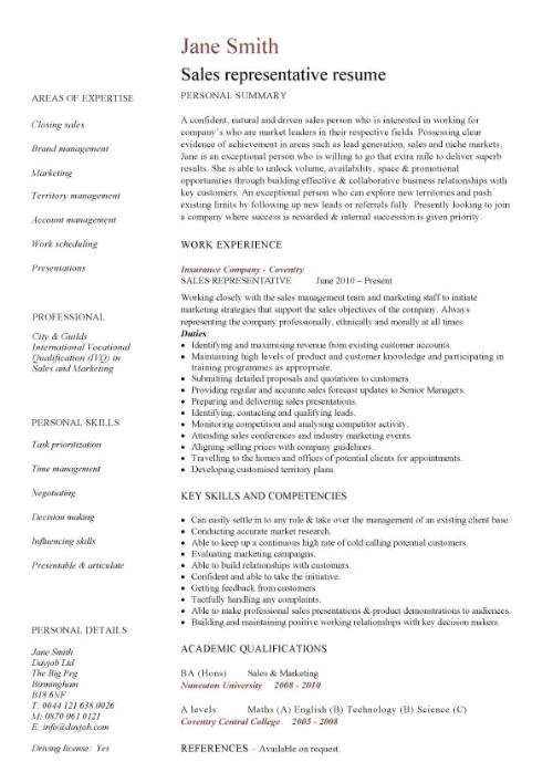 Sales Representative Resume Word format Sales Representative Resume Template