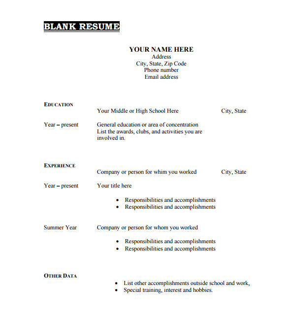 Sample Blank Resume Pdf 46 Blank Resume Templates Doc Pdf Free Premium