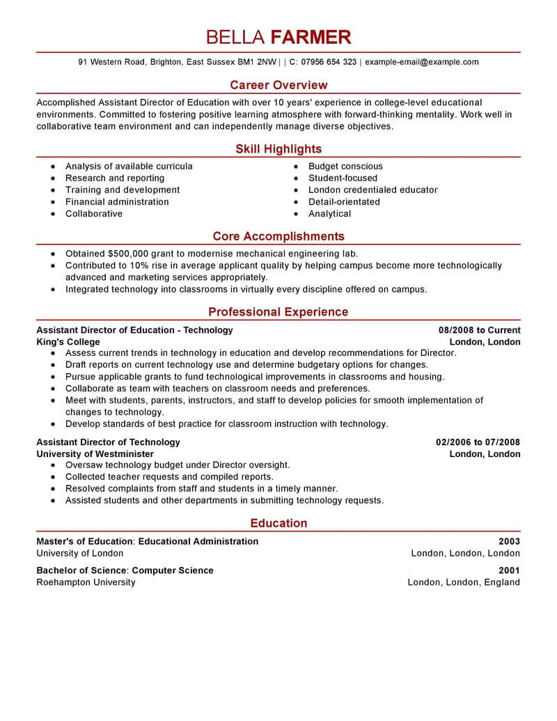 Sample Education Resume Best Education assistant Director Resume Example Livecareer