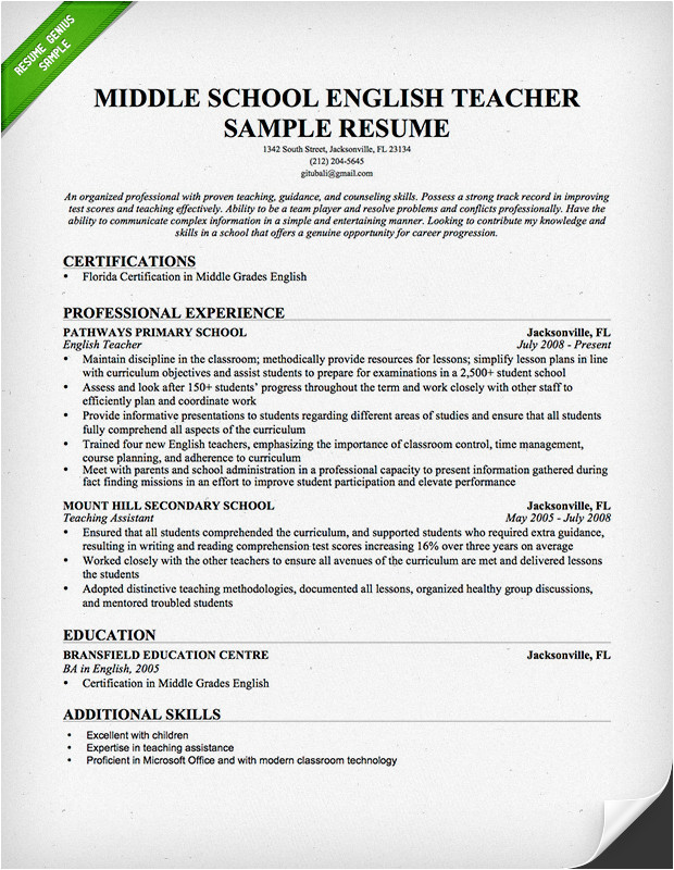Sample Resume for English Teachers Teacher Resume Samples Writing Guide Resume Genius