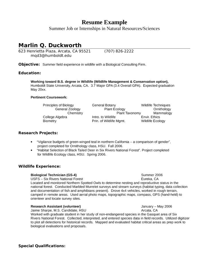 Sample Resume for Zoologist Zoology Resume Examples Examples Resume Resumeexamples