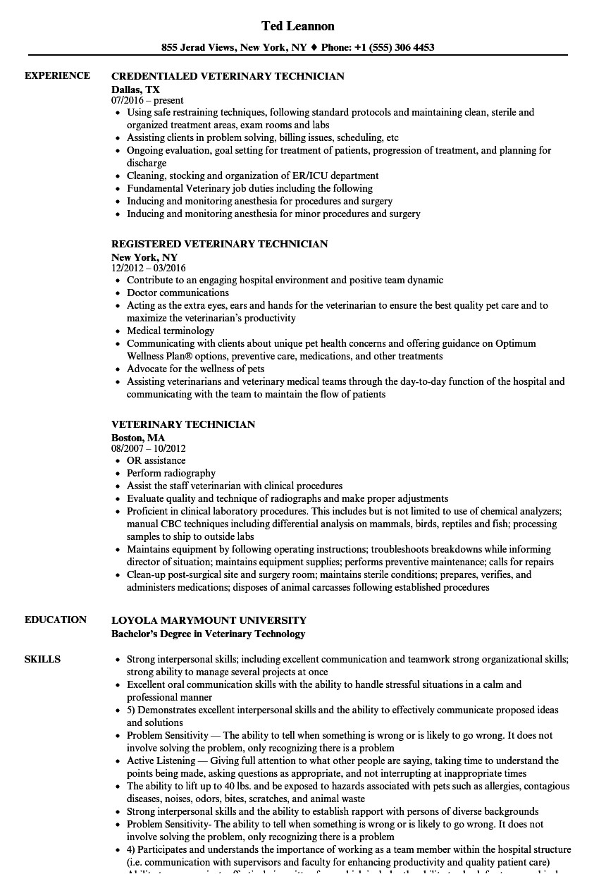 veterinary technician resume sample