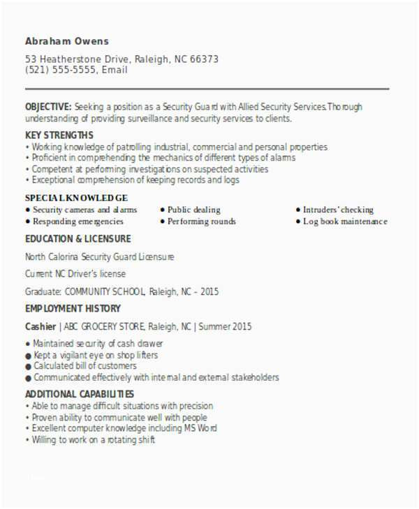 entry level security guard resume sample