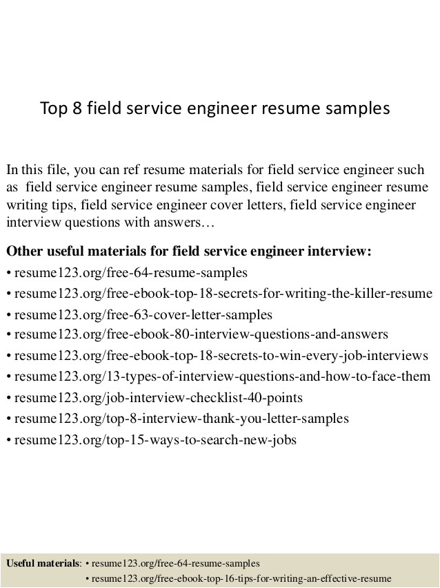top 8 field service engineer resume samples