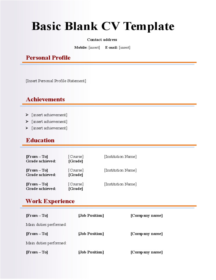 free basic blank cv resume template for fresher