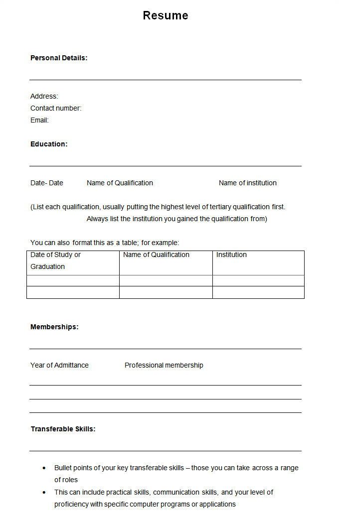 Simple Fill In the Blank Resume Templates 46 Blank Resume Templates Doc Pdf Free Premium