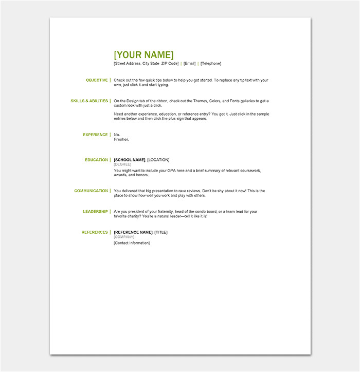 resume template for freshers