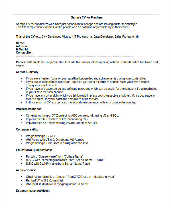 basic fresher resume template