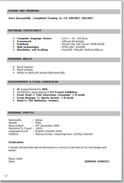 Free Resume Template Download Word For Freshers