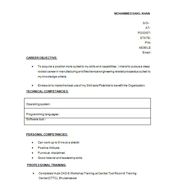 fresher resume template