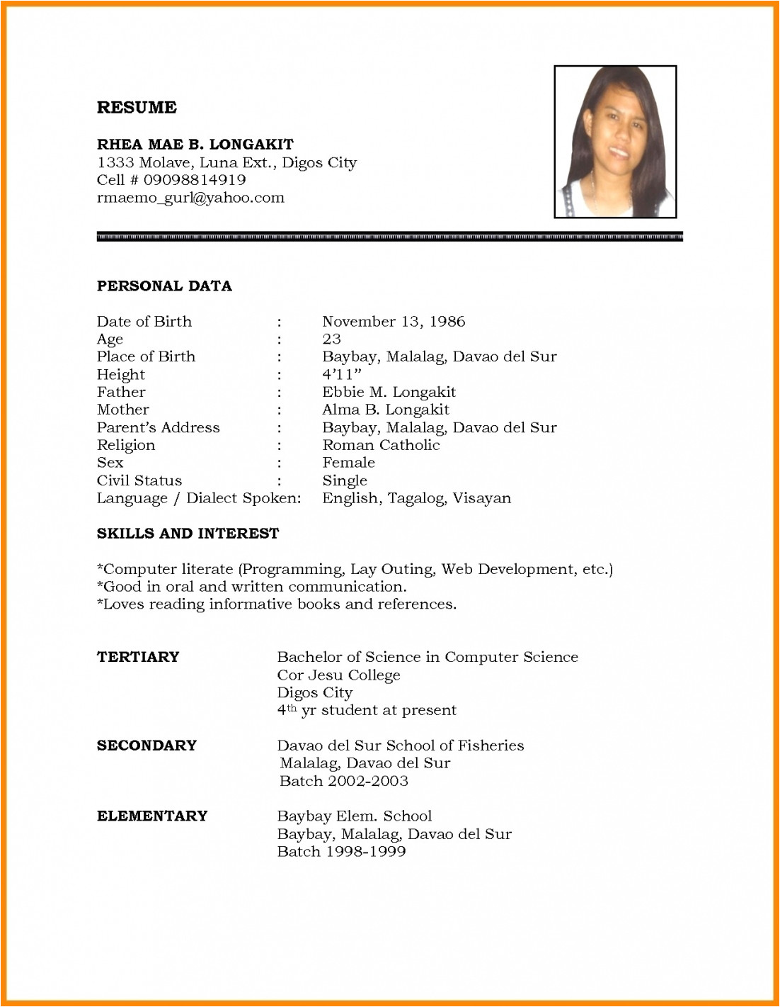 editable resume format for freshers in ms word