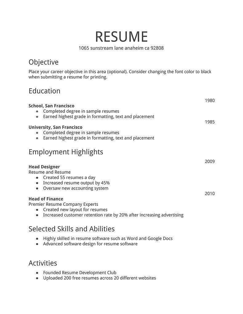 simple resume format for students