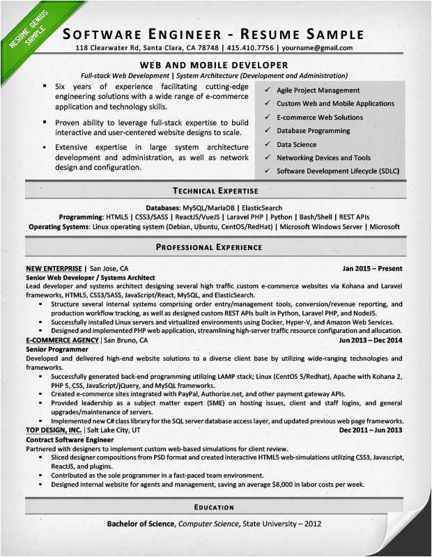 Software Engineer Resume Guide software Engineer Resume Example Writing Tips Resume