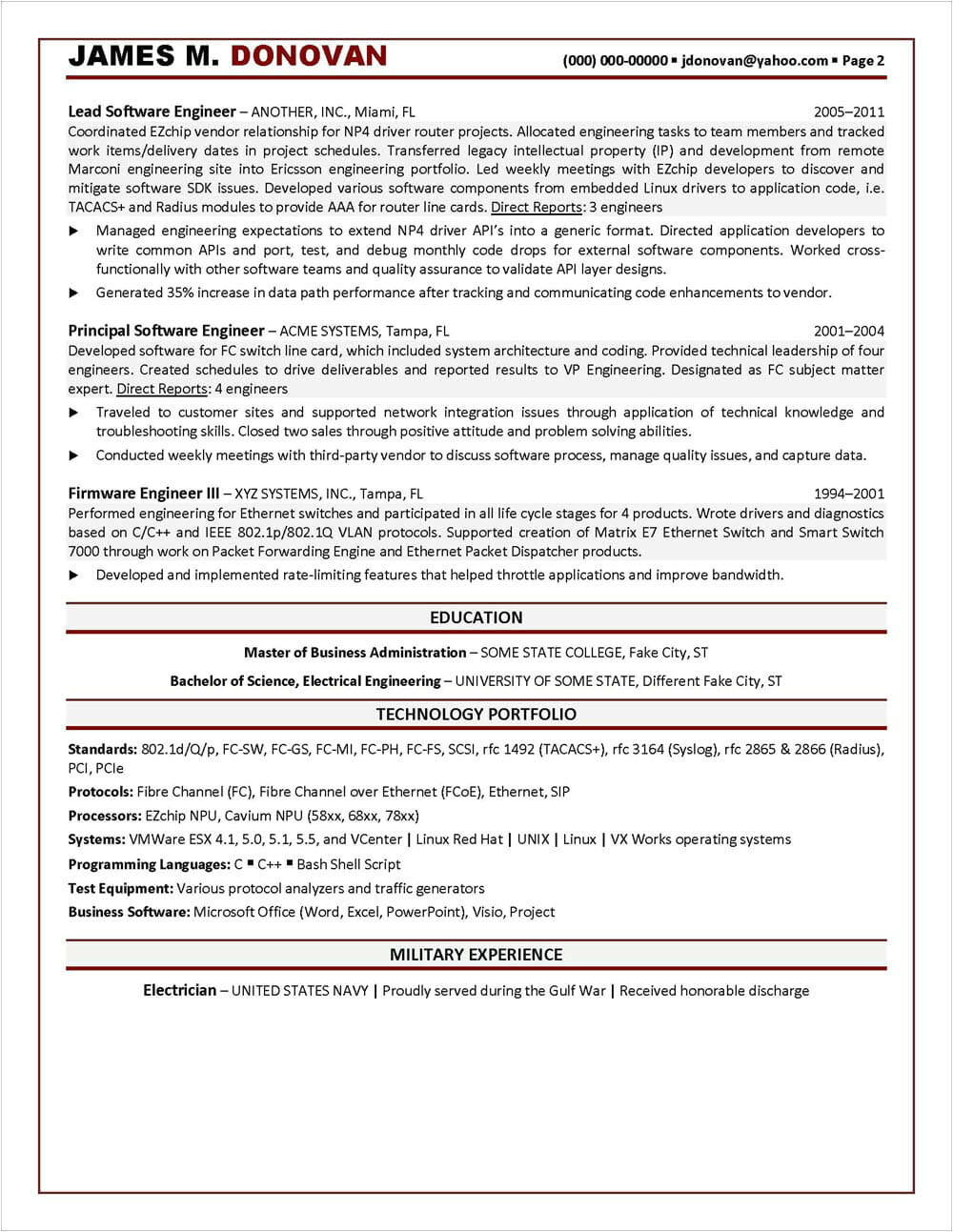 software engineering manager example resume