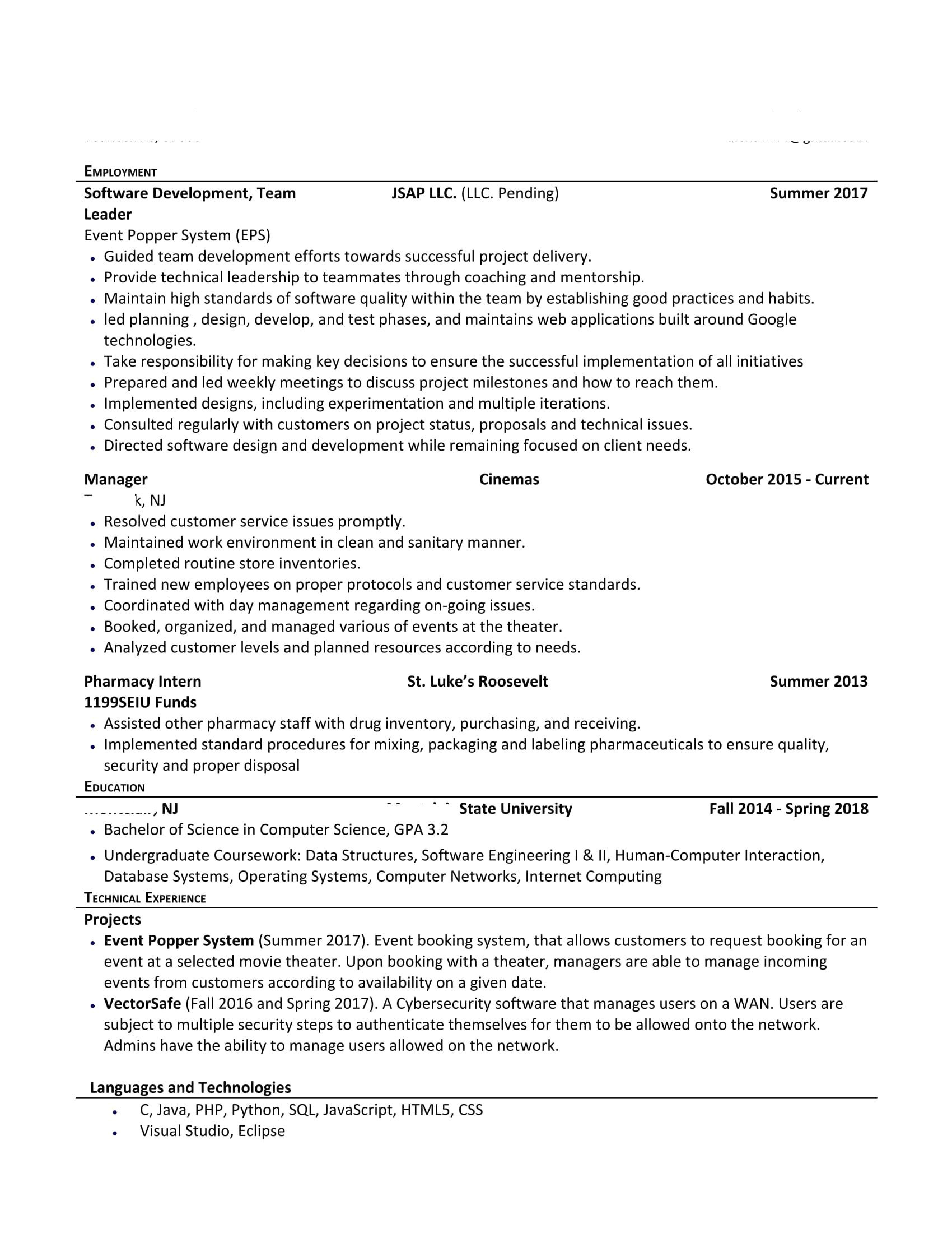 college senior needs help resume reviewed for