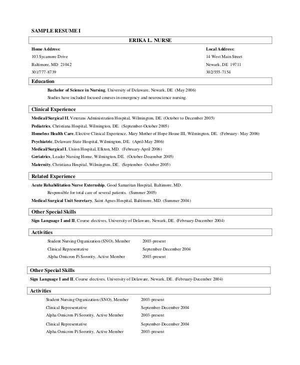 nursing resume sample