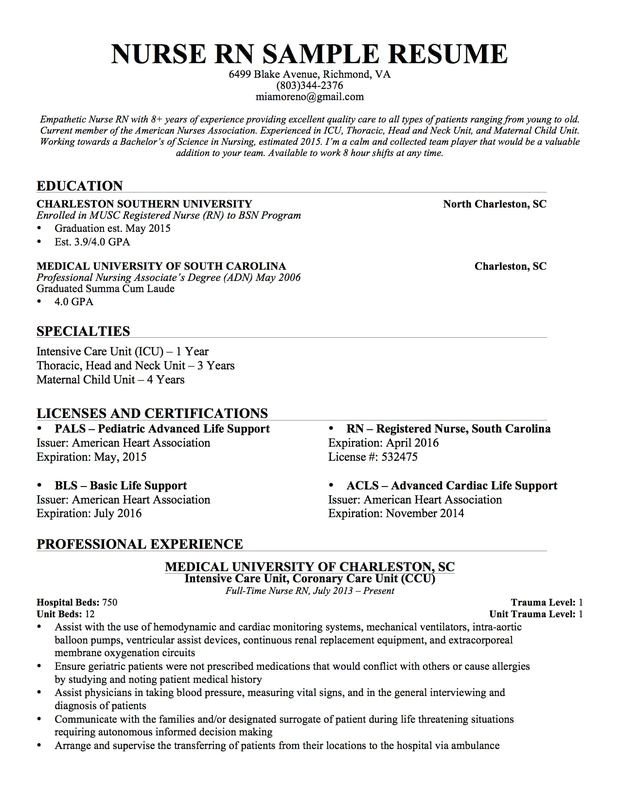 resume sample for staff nurse